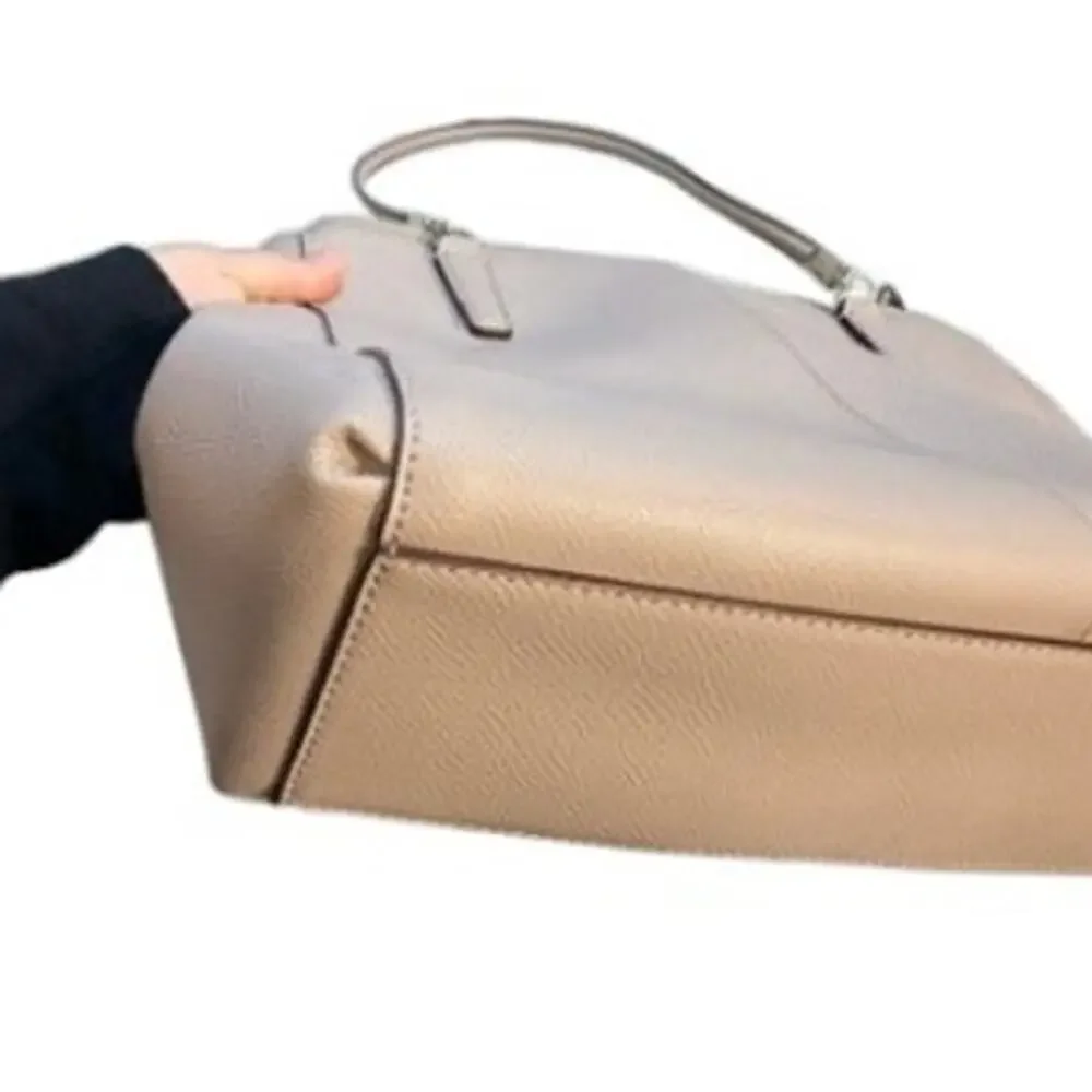 Coach Christie Carryall Beige Crossgrain Leather Satchel Tote Crossbody Bag